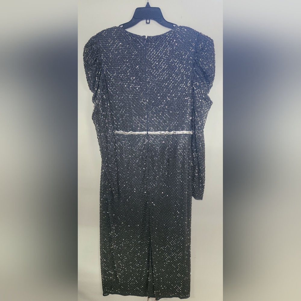 NWT- Mac Duggal Gray Beaded Wrap Over Puff Sleeve Dress Sz 14 - Picture 5 of 12